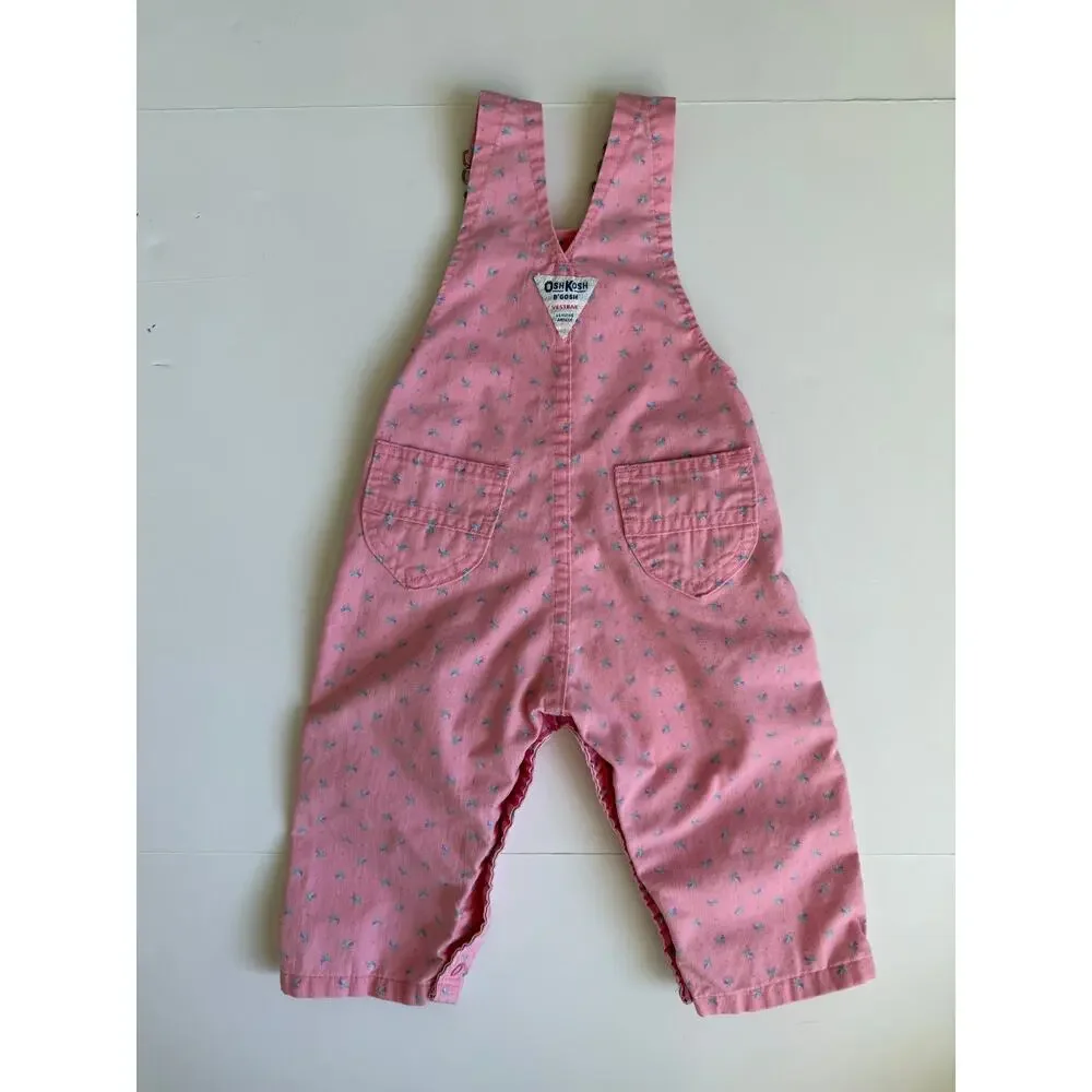 Vintage OshKosh B'Gosh Vestbak Pink Floral Overalls 24 Months Girls